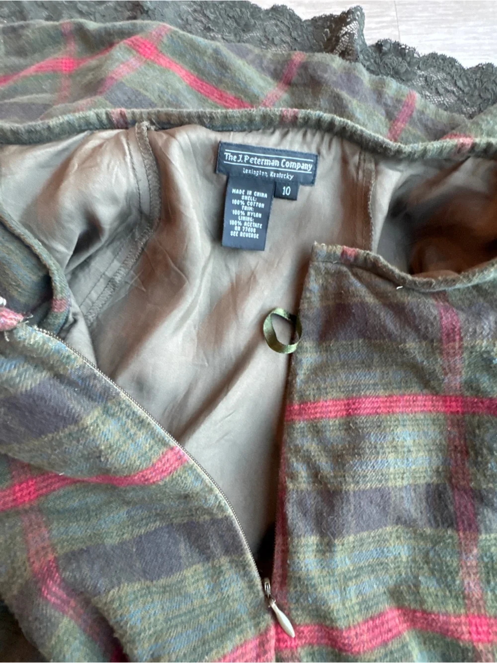 J Peterman Plaid Flannel Maxi Skirt w/ Lace Hem sz 10 - Picture 8 of 8